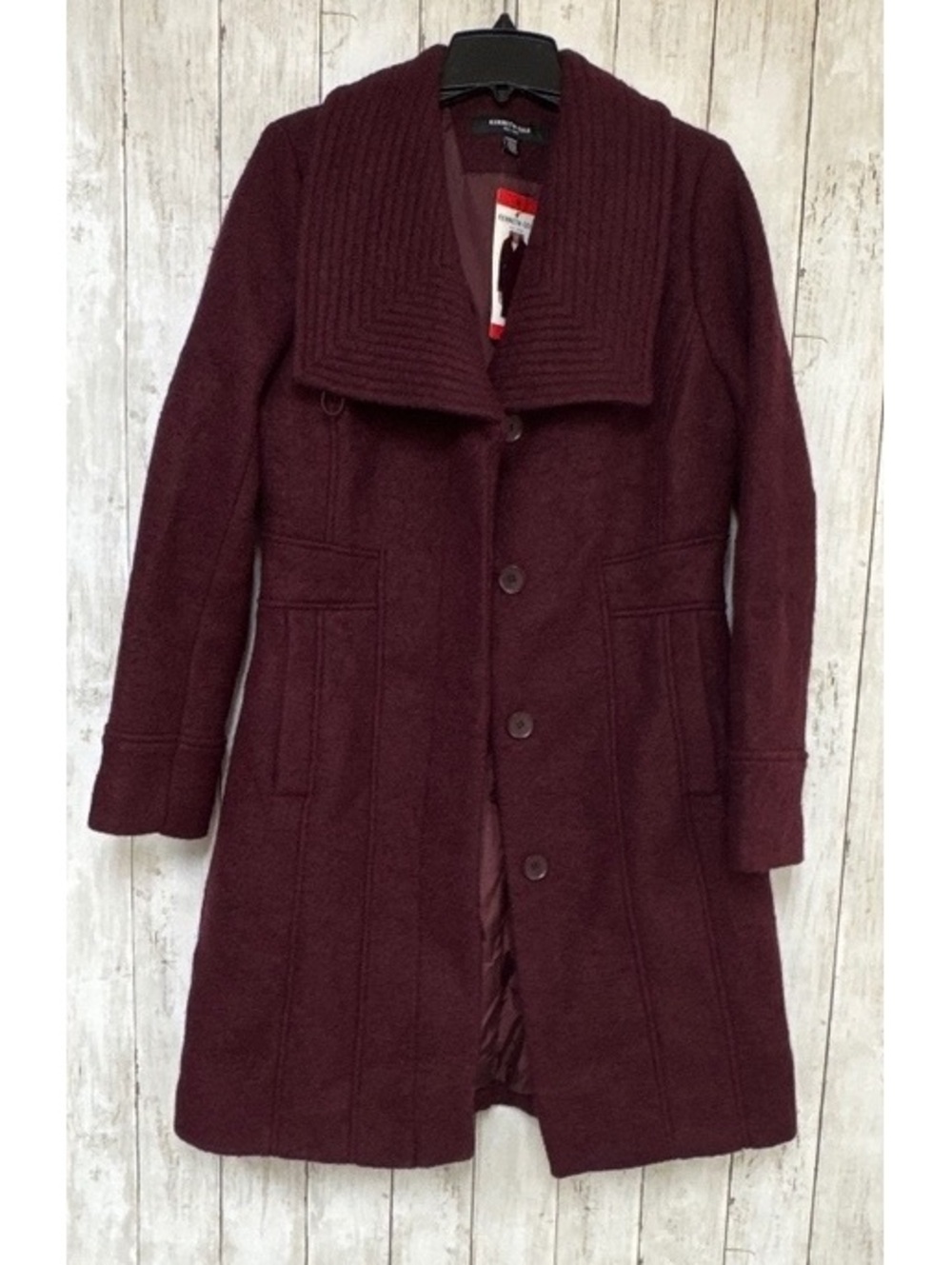 New Kenneth Cole Dark Red Wool Blend Long Coat Womens Size Medium NWT